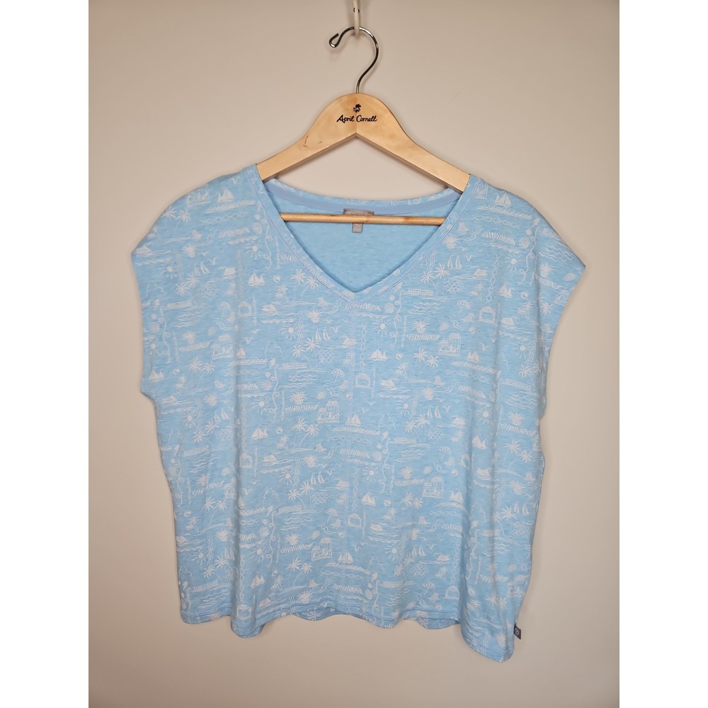 T For Talbots Top 1XP Blue Seaside Nautical Beach Coastal Cotton Modal Sailboat